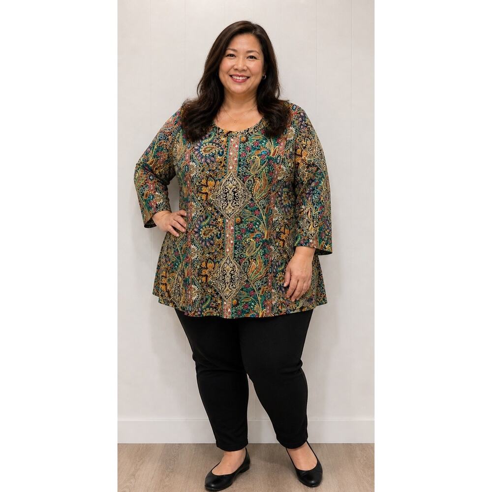 NorthStyle Women’s 3X Plus Boho Paisley Swing Tunic Top Colorful Artsy Festival